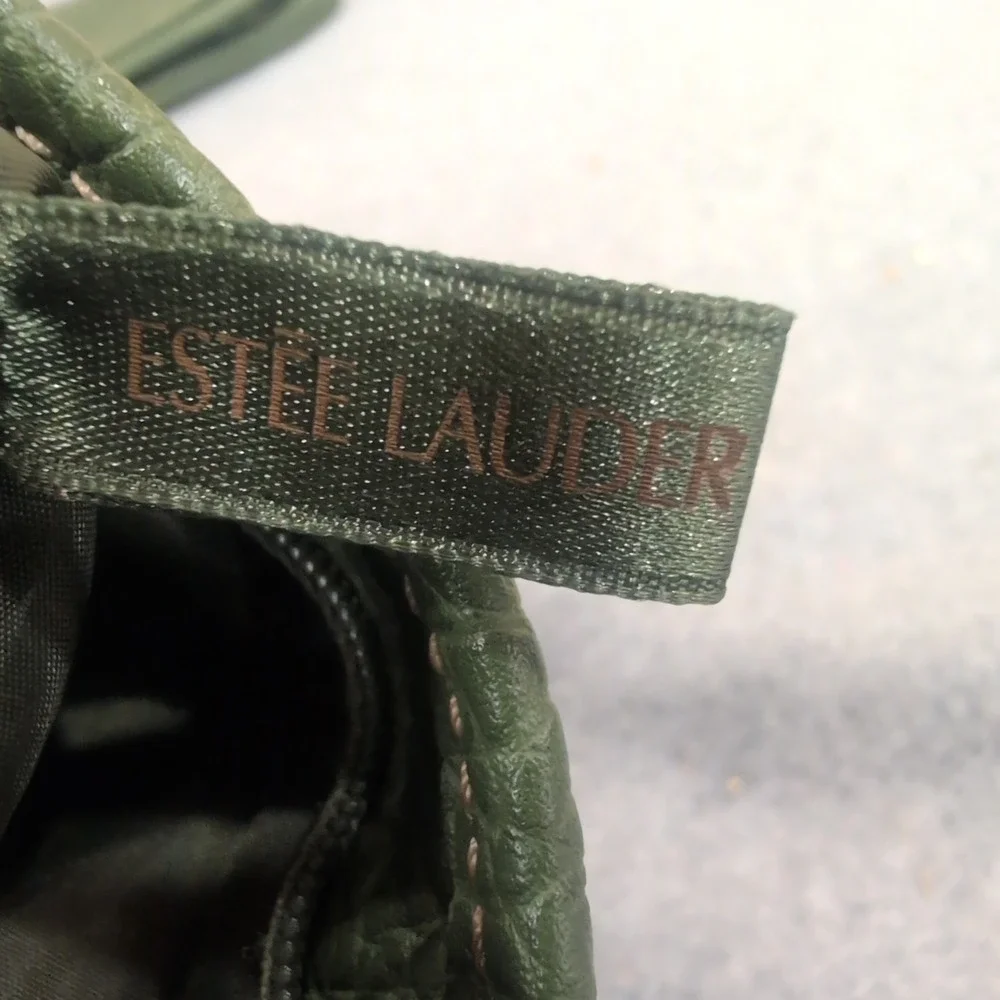Estee Lauder Olive Green Pebbled Faux Leather Tote Bag with Cosmetic Pouch Set - Picture 6 of 7